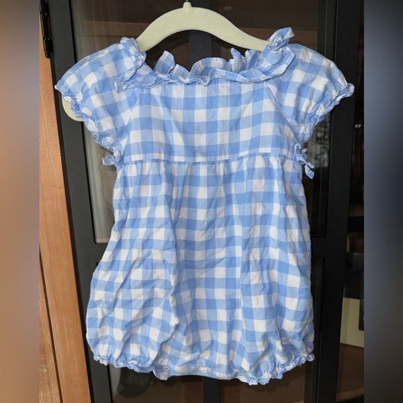 Janie & Jack bubble gingham print romper ruffle baby girl short sleeve - Picture 1 of 4